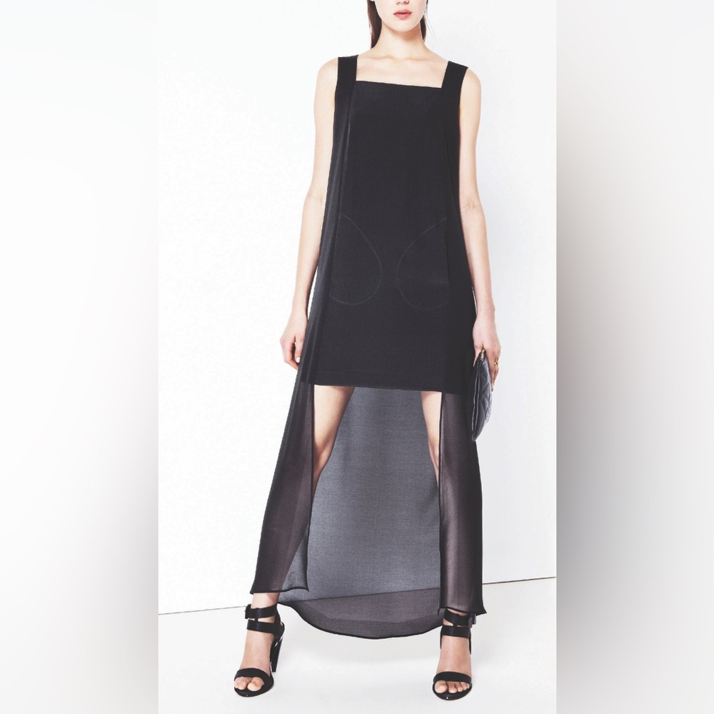 Cop Copine Ready to Wear Tiered Hem Square Neck Sheer Panel Dress 38 EU M US